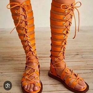 Free People Sun Chaser Tan Lace-Up Gladiator Sandals 40 Like New